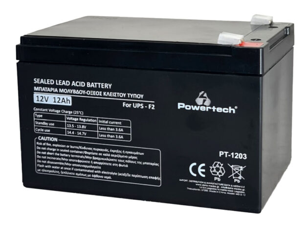 POWERTECH μπαταρία μολύβδου PT-1203 για UPS, 12V 12Ah, F2