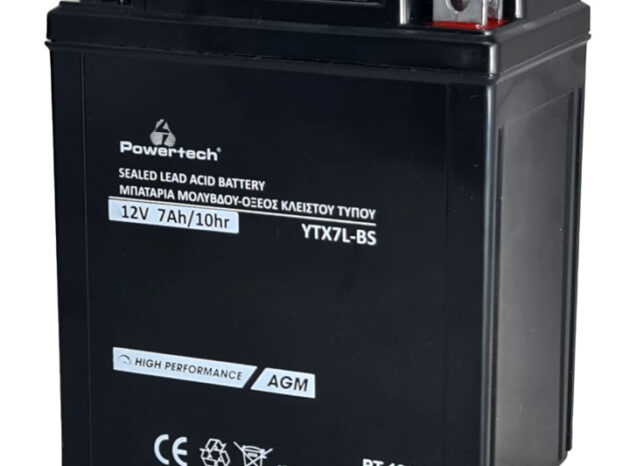 POWERTECH μπαταρία μολύβδου μοτοσυκλέτας PT-1204, 12V 7Ah, AGM, YTX7L-BS