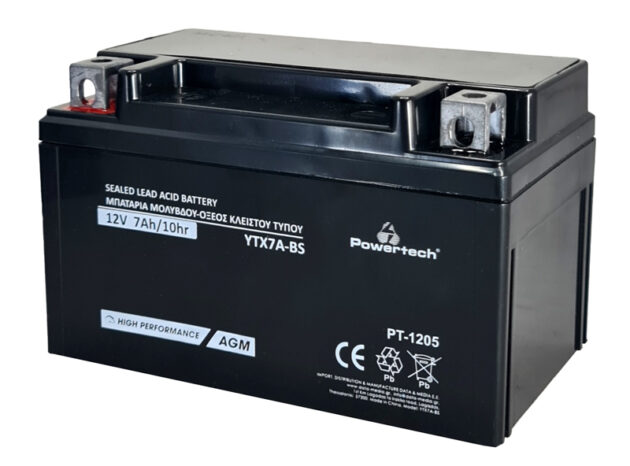 POWERTECH μπαταρία μολύβδου μοτοσυκλέτας PT-1205, 12V 7Ah, AGM, YTX7A-BS