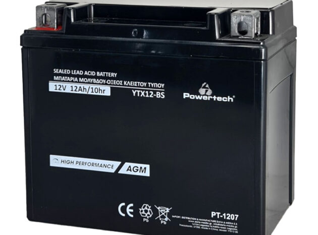 POWERTECH μπαταρία μολύβδου μοτοσυκλέτας PT-1207, 12V 12Ah AGM, YTX12-BS