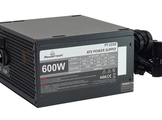 POWERTECH τροφοδοτικό PC PT-1310, 600W, ATX, 120mm Fan