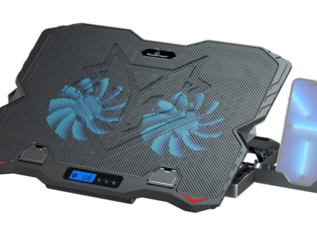POWERTECH βάση & ψύξη laptop PT-1346, έως 15.6", 2x 125mm LED fan, μαύρη