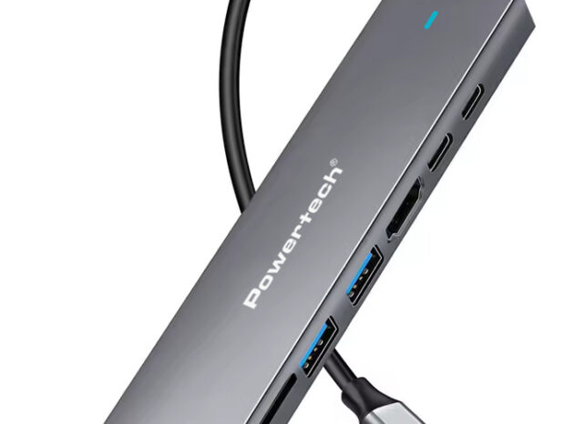 POWERTECH docking station PT-1537, 8 θυρών, USB-C σύνδεση, 100W PD, 1000Mbps, γκρι