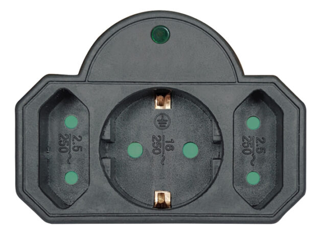 POWERTECH αντάπτορας ρεύματος PT-817 με προστασία υπέρτασης, 1x schuko, 2x euro, 16A, μαύρος