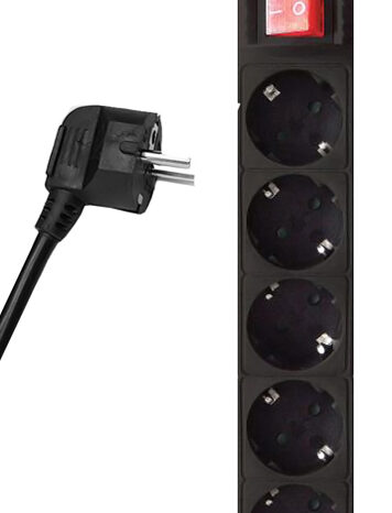 POWERTECH πολύπριζο PT-875, 5x schuko, 16A, 1.5m, μαύρο