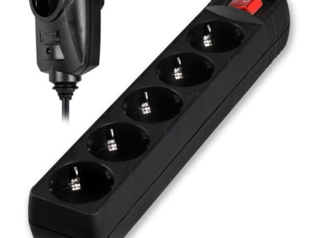 POWERTECH πολύπριζο ασφαλείας PT-994, 5+1 θέσεων schuko, 16A, 2m, μαύρο