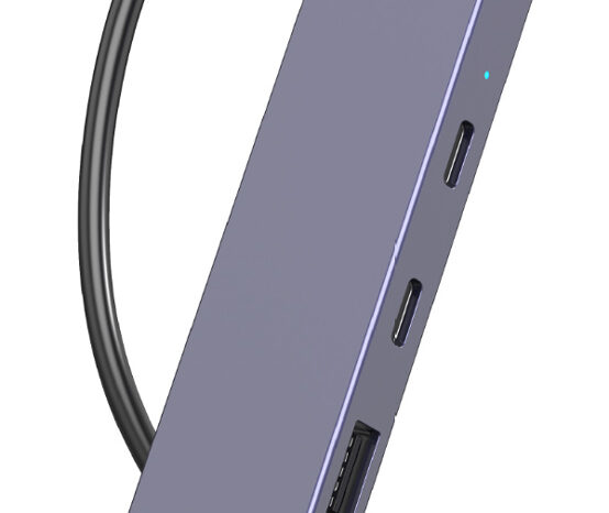POWERTECH USB hub PTH-110, 4x θυρών, 10Gbps, USB-C σύνδεση, γκρι