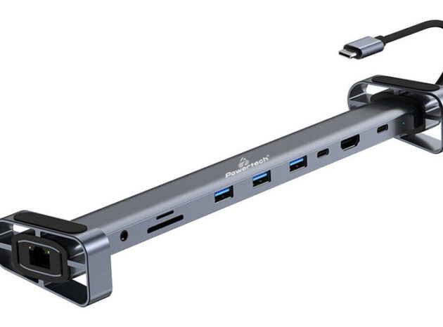 POWERTECH docking station PTR-0152, 10 θυρών, βάση laptop, USB-C, γκρι