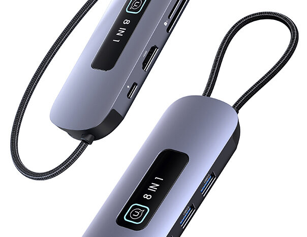 USAMS docking station US-SJ643, 8 θυρών, USB-C, 4K, 100W PD, LAN, γκρι