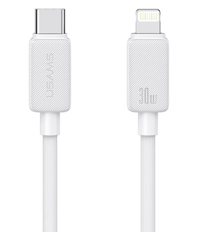 USAMS καλώδιο Lightning σε USB-C US-SJ692, 30W, 480Mbps, 1m, λευκό