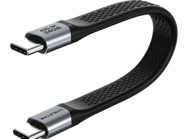 CABLETIME καλώδιο USB-C CT-FU4-AG, flat, 240W, 40Gbps, 8K/60Hz, USB4, 0.15m, μαύρο
